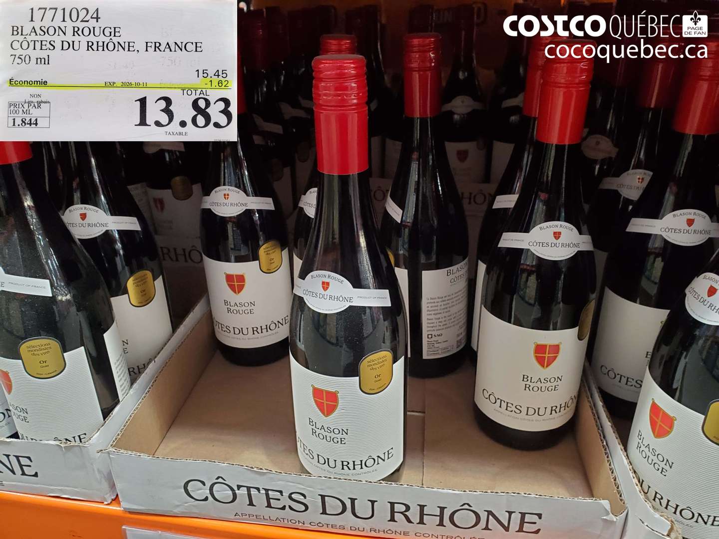 1771024 BLASON ROUGE CÔTES DU RHÔNE, FRANCE ($1.62 INSTANT SAVINGS EXPIRES ON 2026-10-11) $13.83