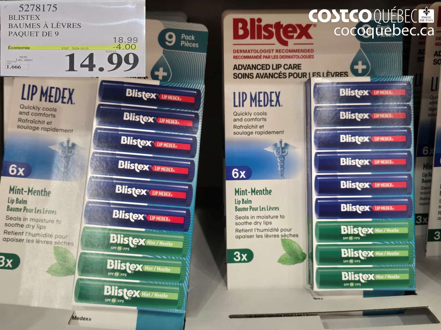 5278175 BLISTEX BAUMES À LÈVRES PAQUET DE 9 ($4.00 INSTANT SAVINGS EXPIRES ON 2026-10-25) $14.99
