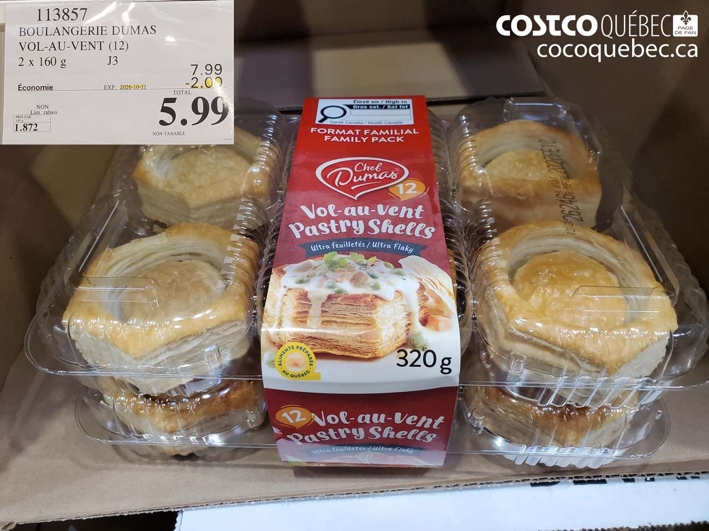 113857 BOULANGERIE DUMAS VOL-AU-VENT (12) ($2.00 INSTANT SAVINGS EXPIRES ON 2026-10-11) $5.99