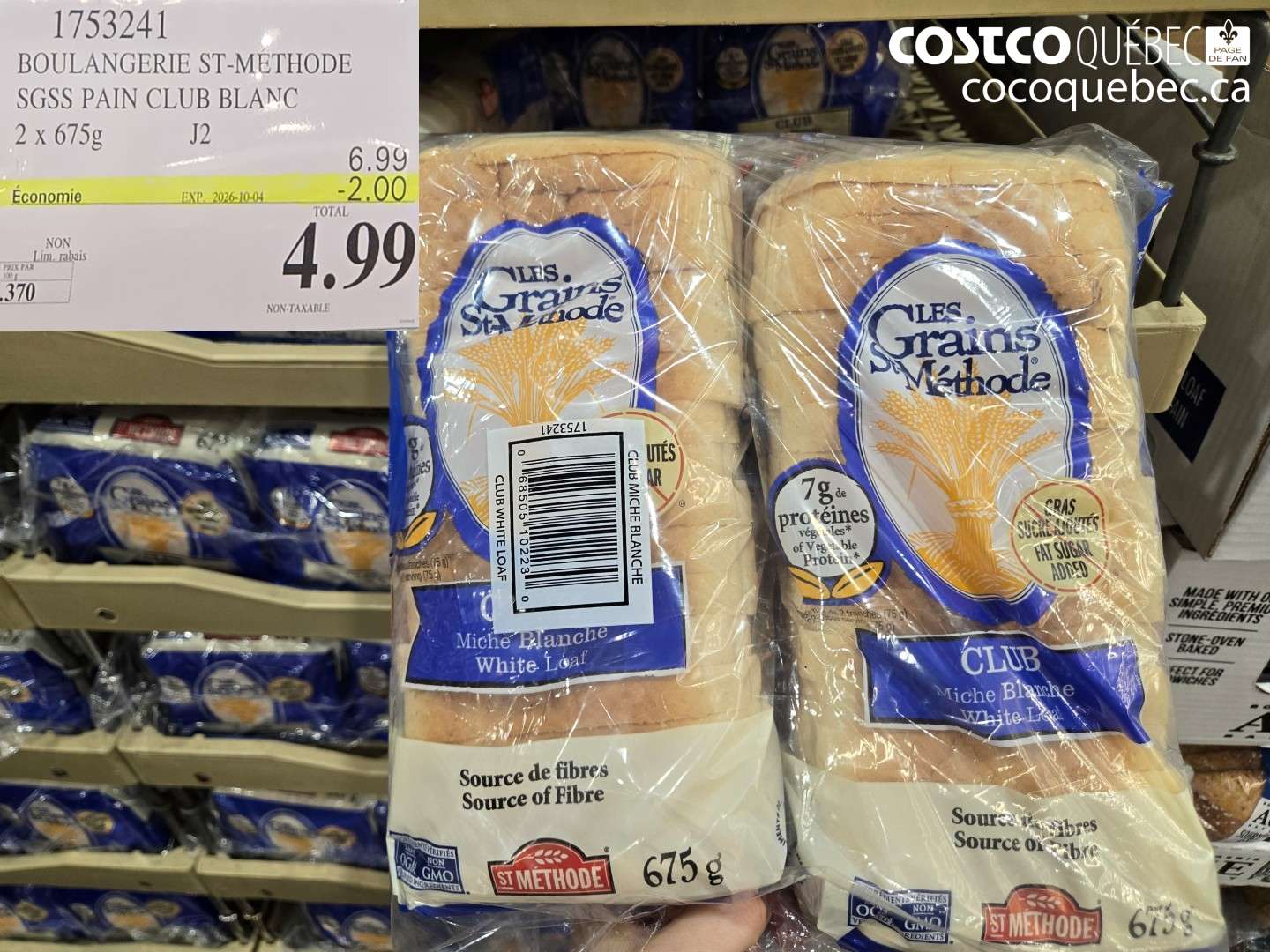 1753241 BOULANGERIE ST-METHODE SGSS PAIN CLUB BLANC ($2.00 INSTANT SAVINGS EXPIRES ON 2026-10-04) $4.99