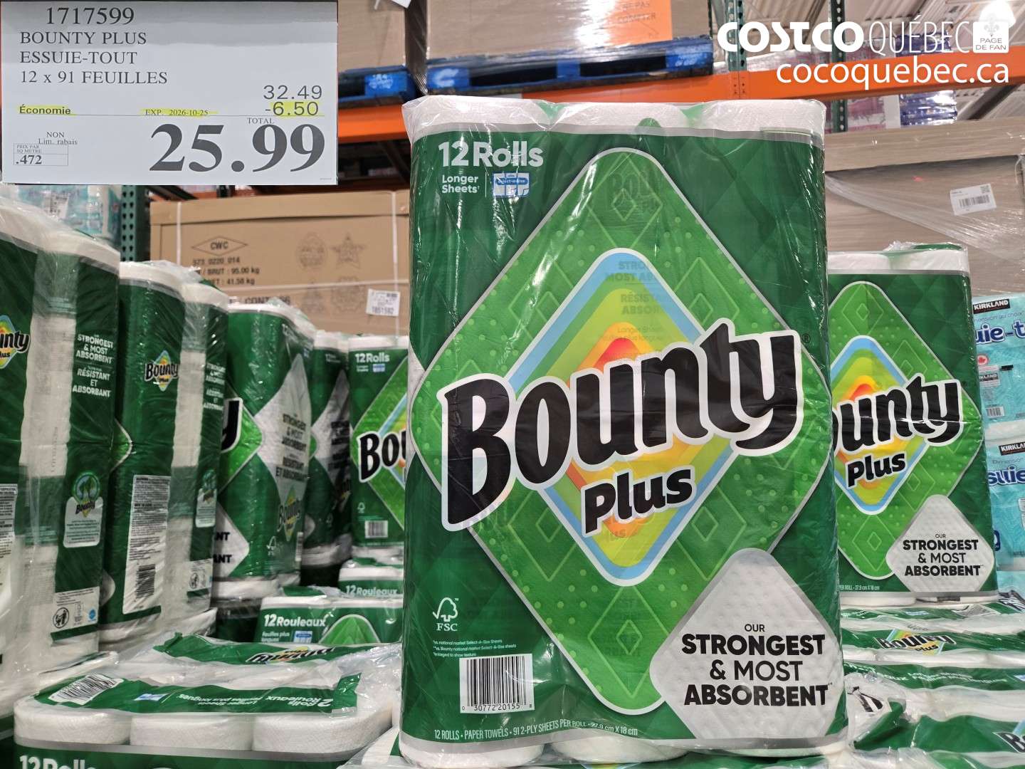 1717599 BOUNTY PLUS ESSUIE-TOUT 12 X 91 FEUILLES ($6.50 INSTANT SAVINGS EXPIRES ON 2026-10-25) $25.99