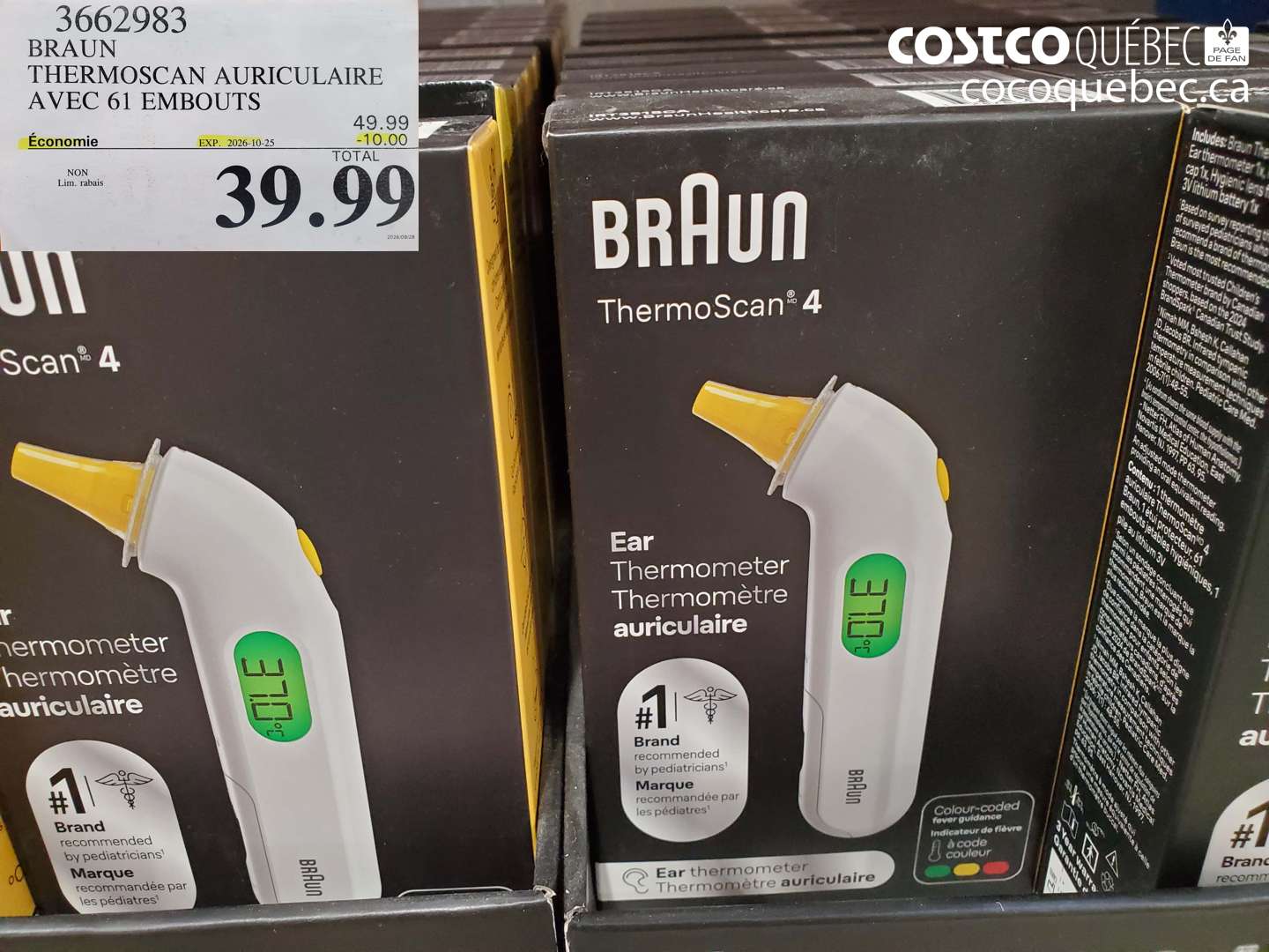 3662983 BRAUN THERMOSCAN AURICULAIRE AVEC 61 EMBOUTS ($10.00 INSTANT SAVINGS EXPIRES ON 2026-10-25) $39.99