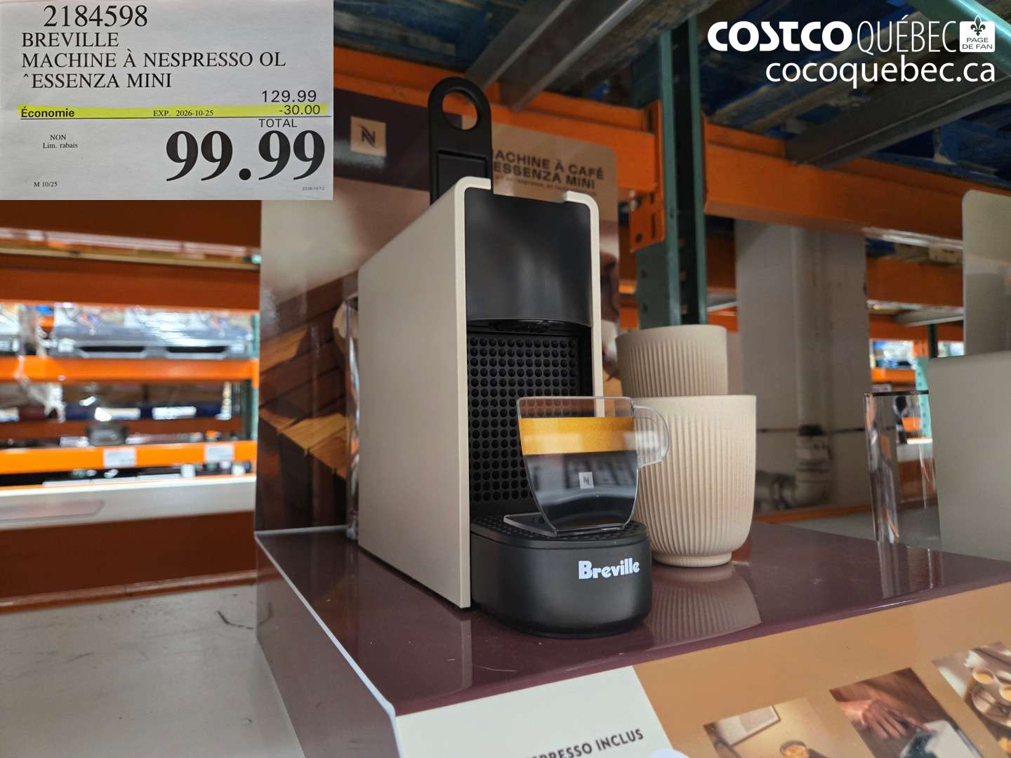 2184598 BREVILLE MACHINE À NESPRESSO OL ESSENZA MINI ($30.00 INSTANT SAVINGS EXPIRES ON 2026-10-25) $99.99