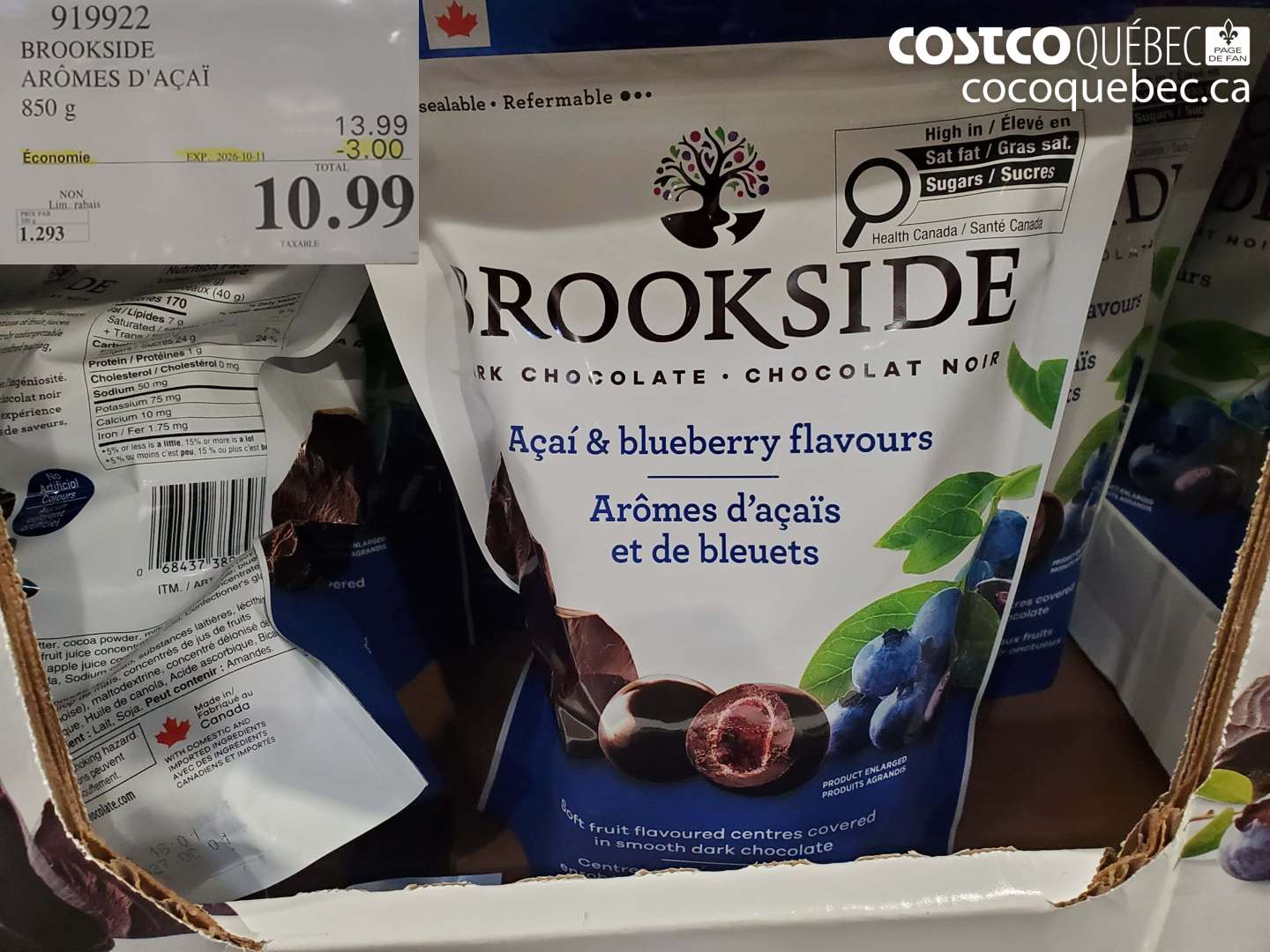 919922 BROOKSIDE ARÔMES D'AÇAÏ 850 G ($3.00 INSTANT SAVINGS EXPIRES ON 2026-10-11) $10.99