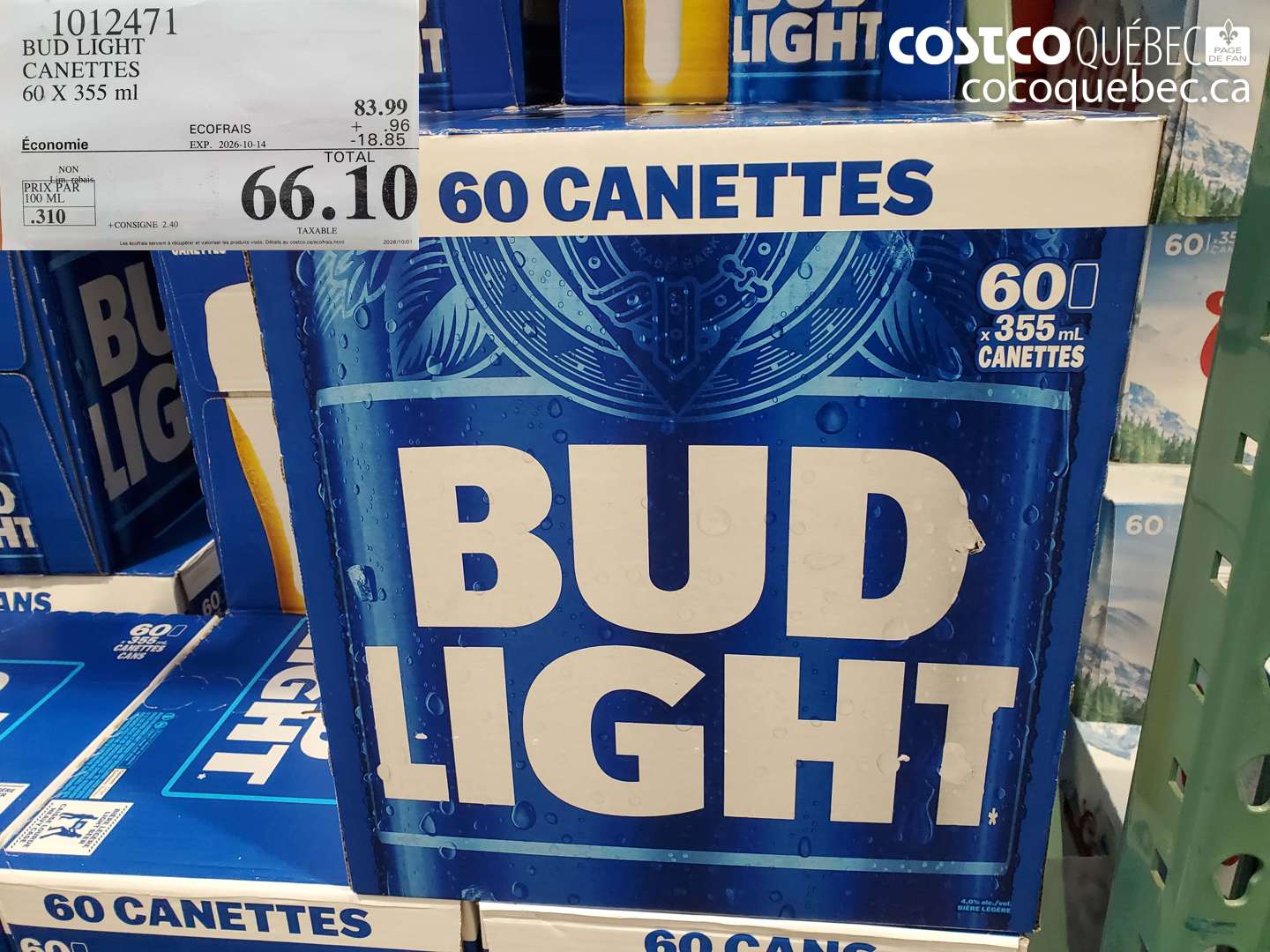 1012471 BUD LIGHT CANETTES 60 X 355 ML ($18.85 INSTANT SAVINGS EXPIRES ON 2026-10-14) $66.10