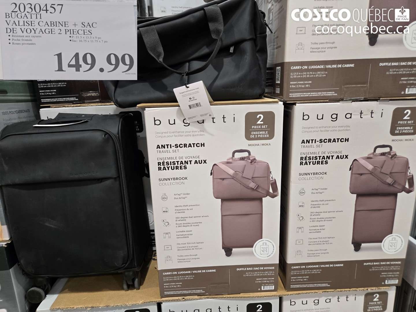 2030457 BUGATTI VALISE CABINE + SAC DE VOYAGE 2 PIECES $149.99
