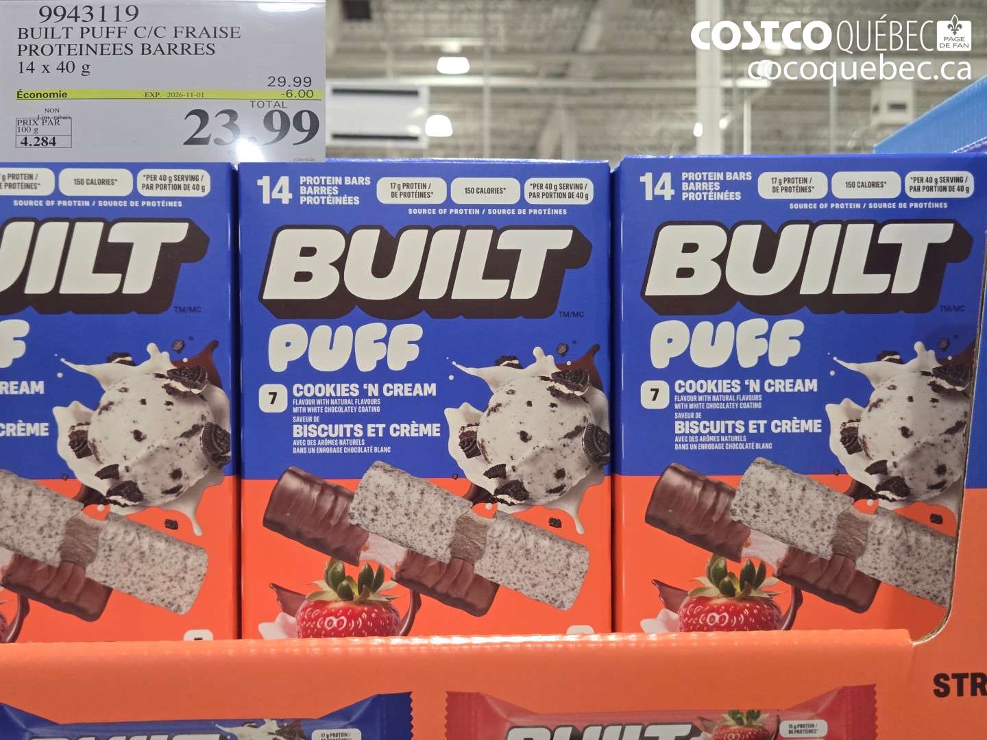 9943119 BUILT PUFF C/C FRAISE PROTEINEES BARRES ($6.00 INSTANT SAVINGS EXPIRES ON 2026-11-01) $23.99