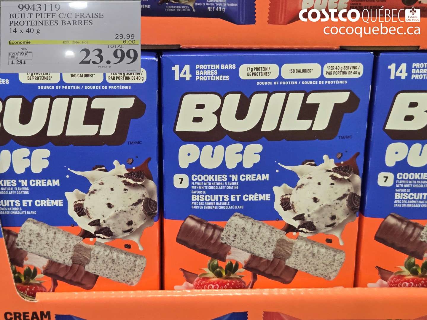 9943119 BUILT PUFF C/C FRAISE PROTEINEES BARRES ($6.00 INSTANT SAVINGS EXPIRES ON 2026-11-01) $23.99