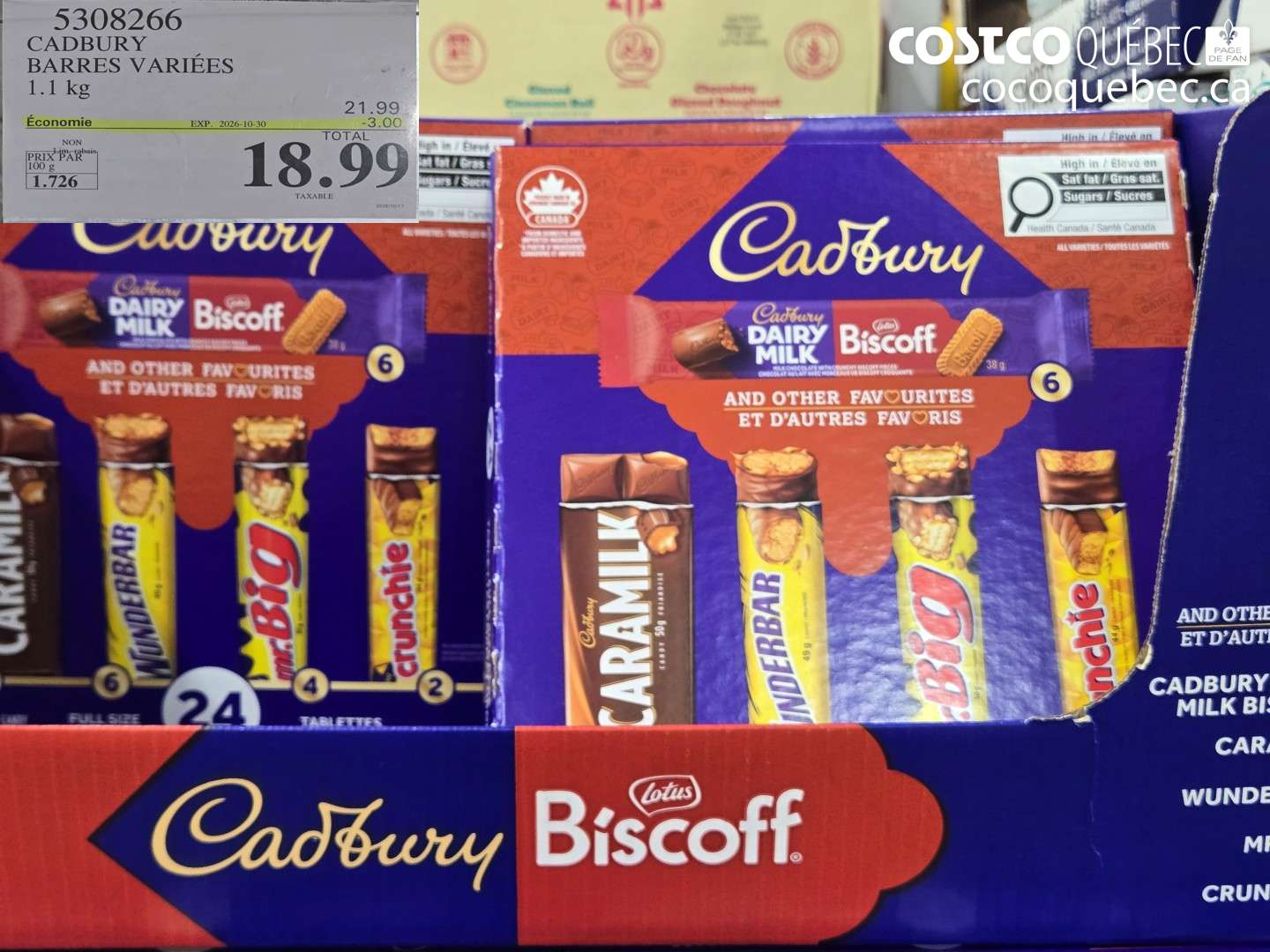 5308266 CADBURY BARRES VARIÉES ($3.00 INSTANT SAVINGS EXPIRES ON 2026-10-30) $18.99