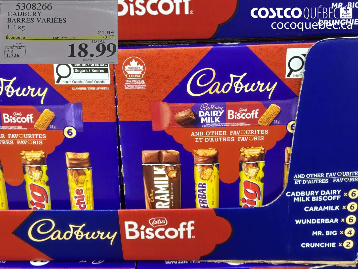 5308266 CADBURY BARRES VARIÉES ($3.00 INSTANT SAVINGS EXPIRES ON 2026-10-30) $18.99