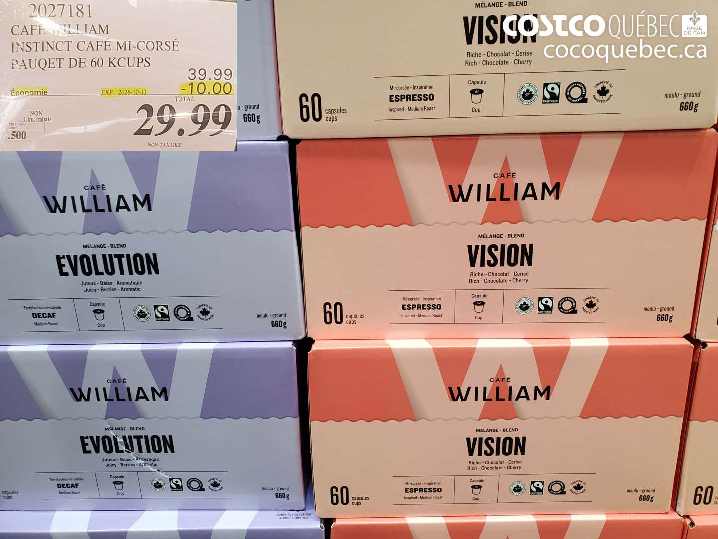 2027181 CAFE WILLIAM INSTINCT CAFE MI-CORSE PAQUET DE 60 KCUPS ($10.00 INSTANT SAVINGS EXPIRES ON 2026-10-11) $29.99