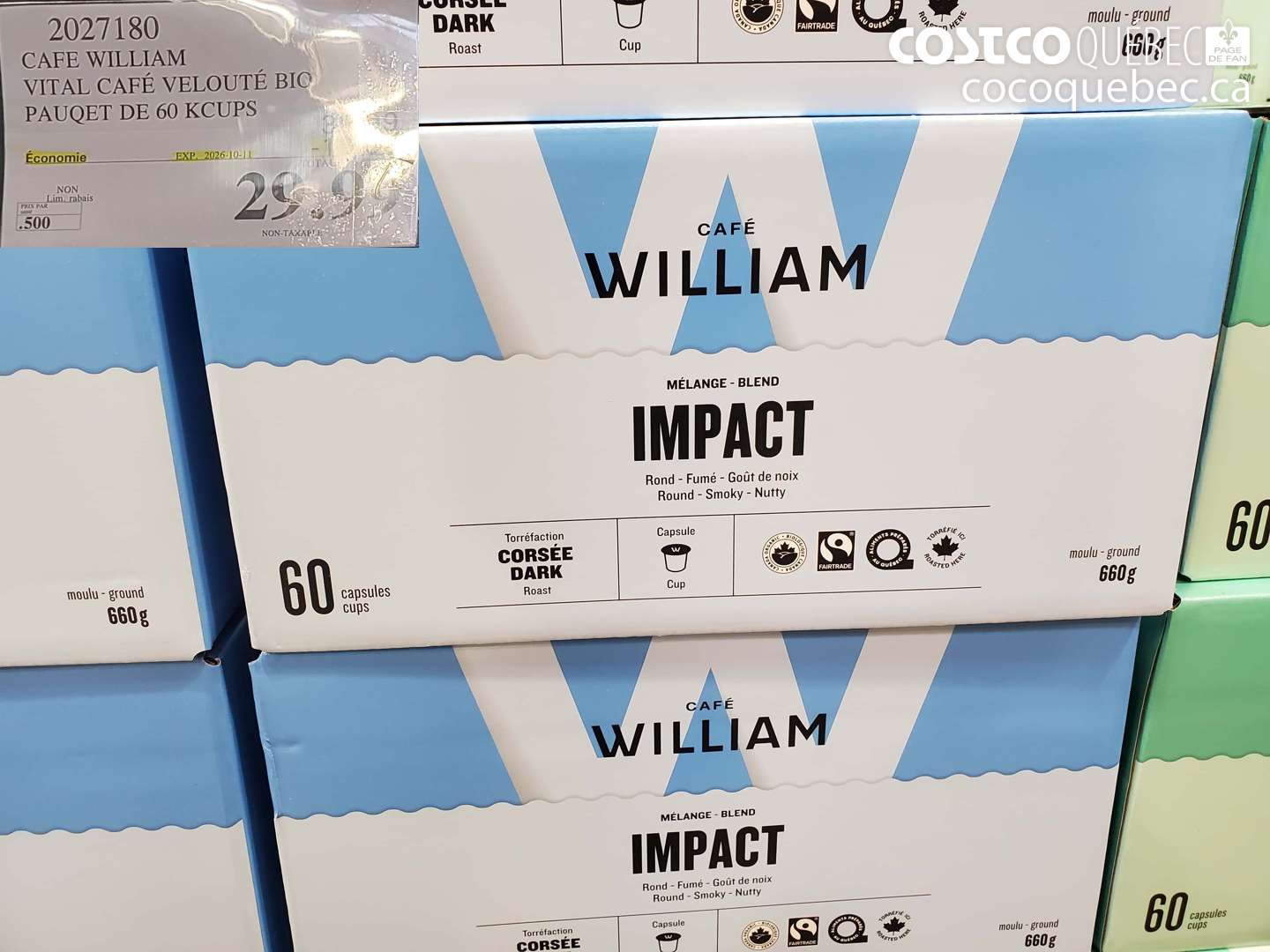 2027180 CAFE WILLIAM VITAL CAFÉ VELOUTÉ BIO PAQUET DE 60 KCUPS (EXPIRES ON 2026-10-11) $29.99