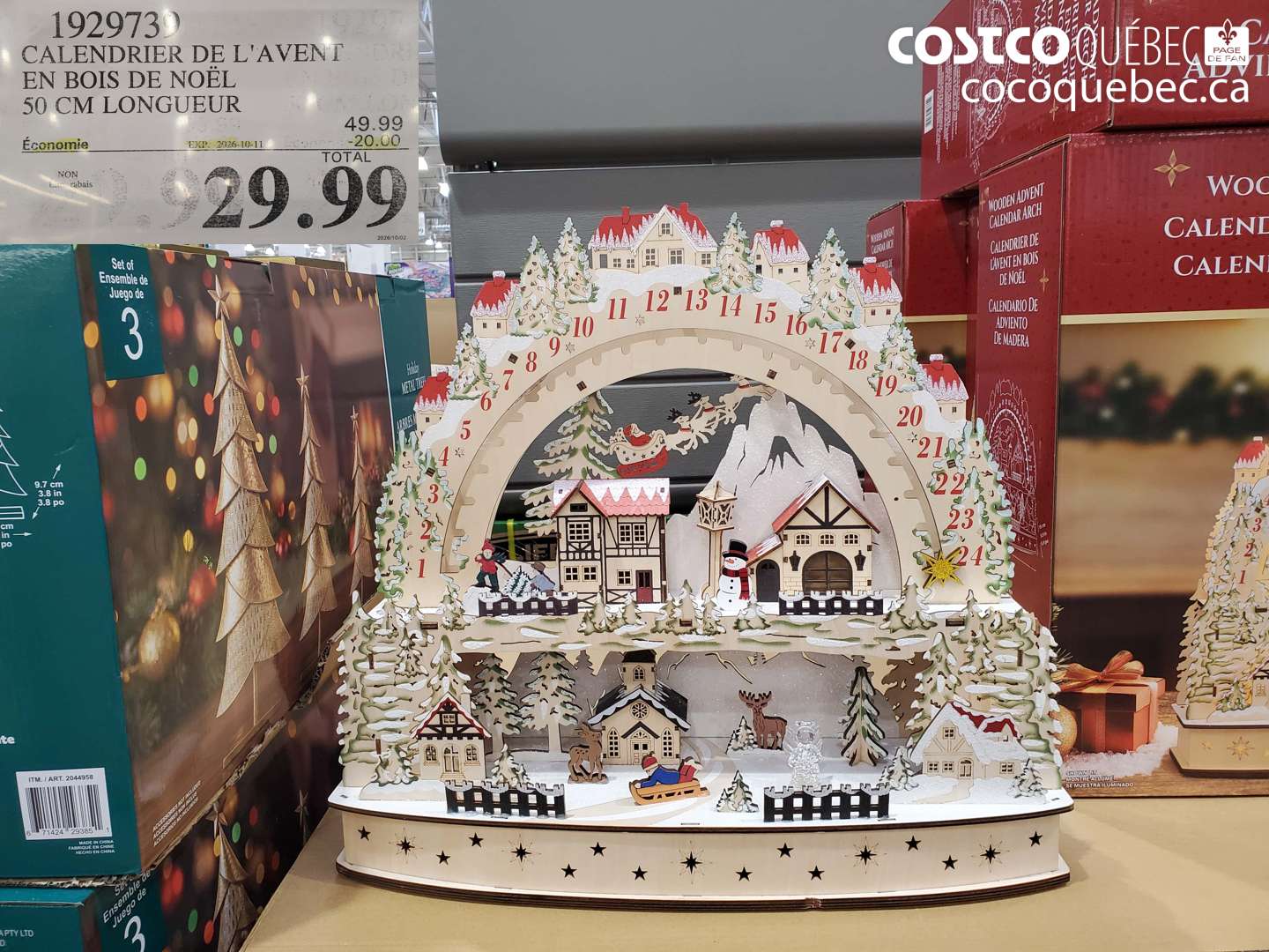 192973 CALENDRIER DE L'AVENT EN BOIS DE NOËL 50 CM LONGUEUR ($20.00 INSTANT SAVINGS EXPIRES ON 2026-10-11) $29.99