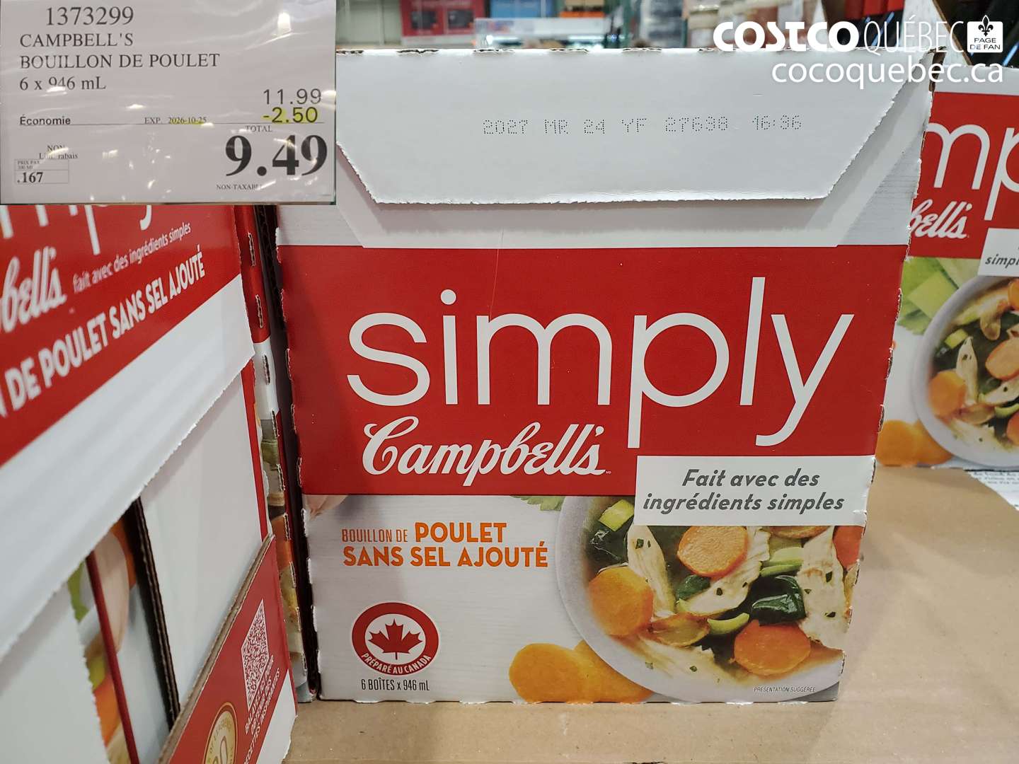 1373299 CAMPBELL'S BOUILLON DE POULET ($2.50 INSTANT SAVINGS EXPIRES ON 2026-10-25) $9.49