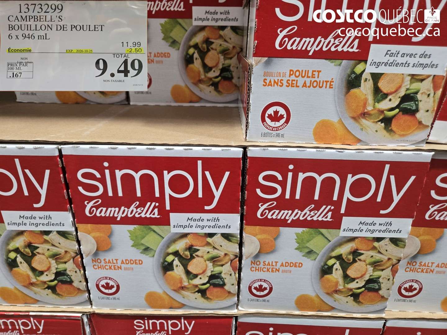 1373299 CAMPBELL'S BOUILLON DE POULET ($2.50 INSTANT SAVINGS EXPIRES ON 2026-10-25) $9.49
