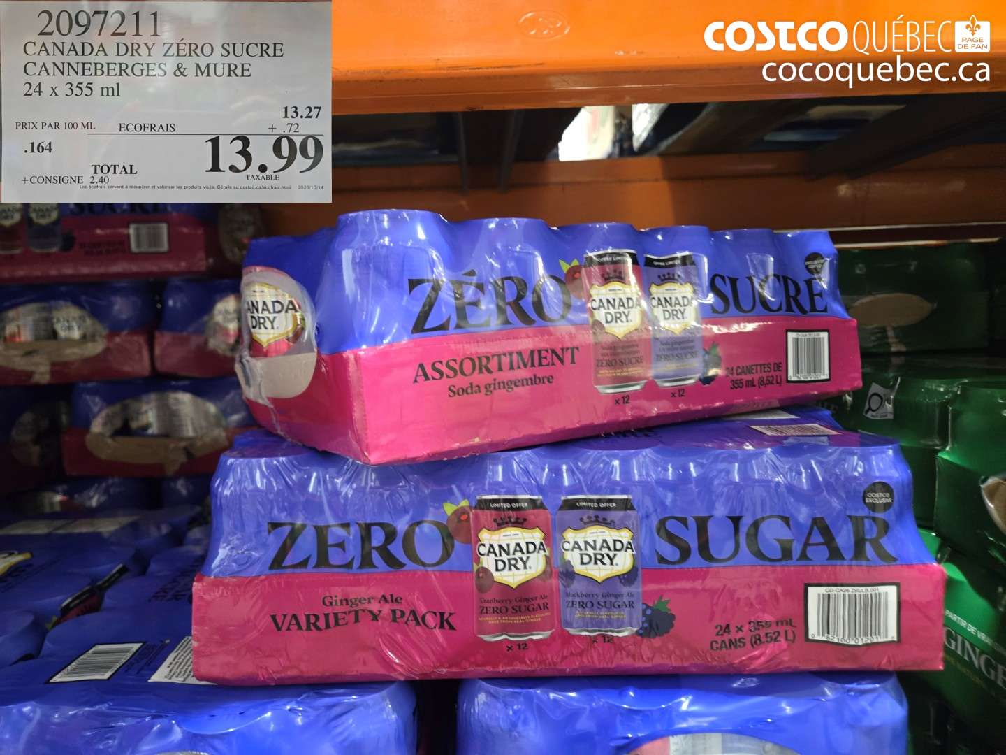 2097211 CANADA DRY ZÉRO SUCRE CANNEBERGES & MURE 24 X 355 ML $13.99