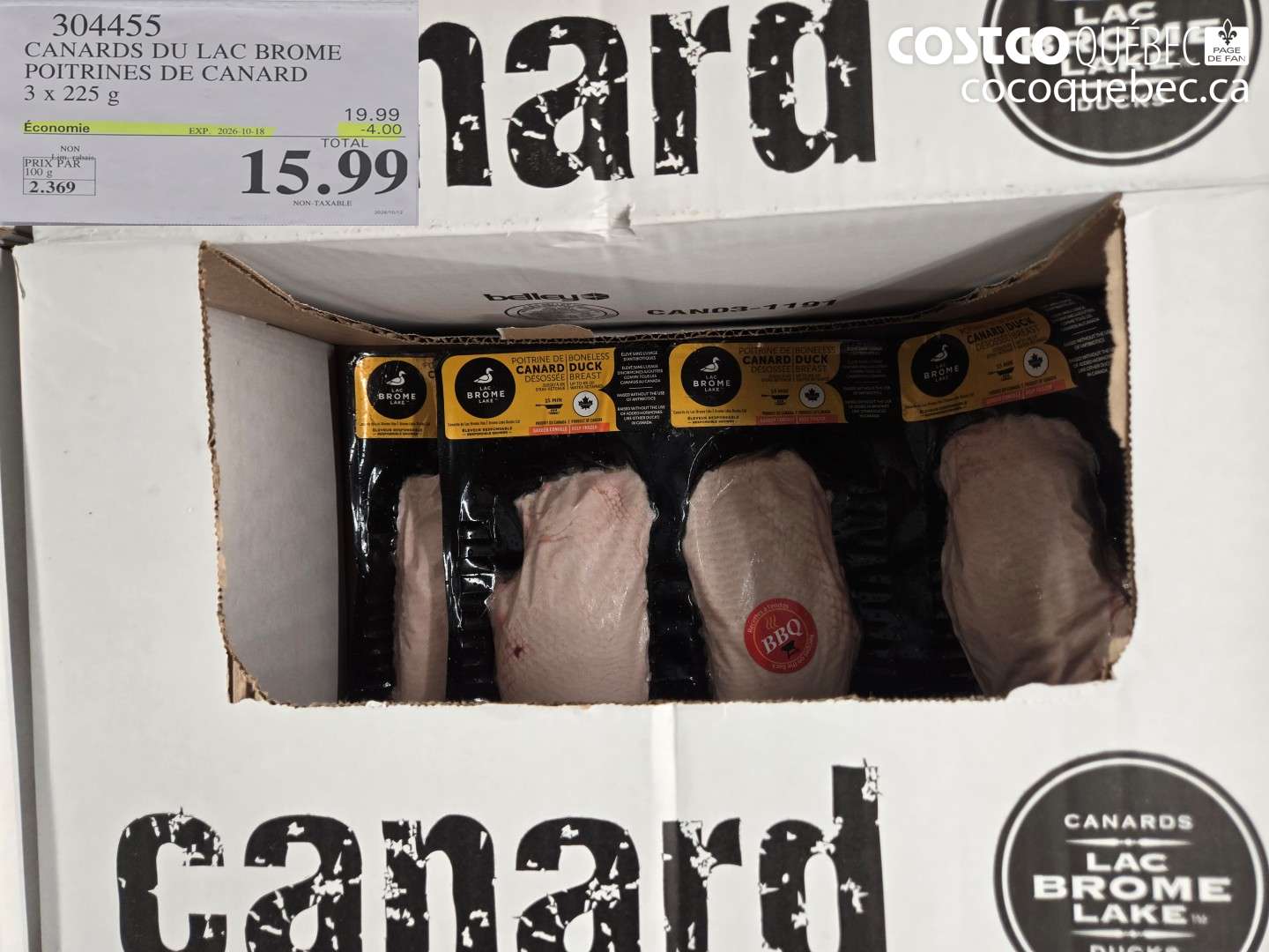 304455 CANARDS DU LAC BROME POITRINES DE CANARD ($4.00 INSTANT SAVINGS EXPIRES ON 2026-10-18) $15.99