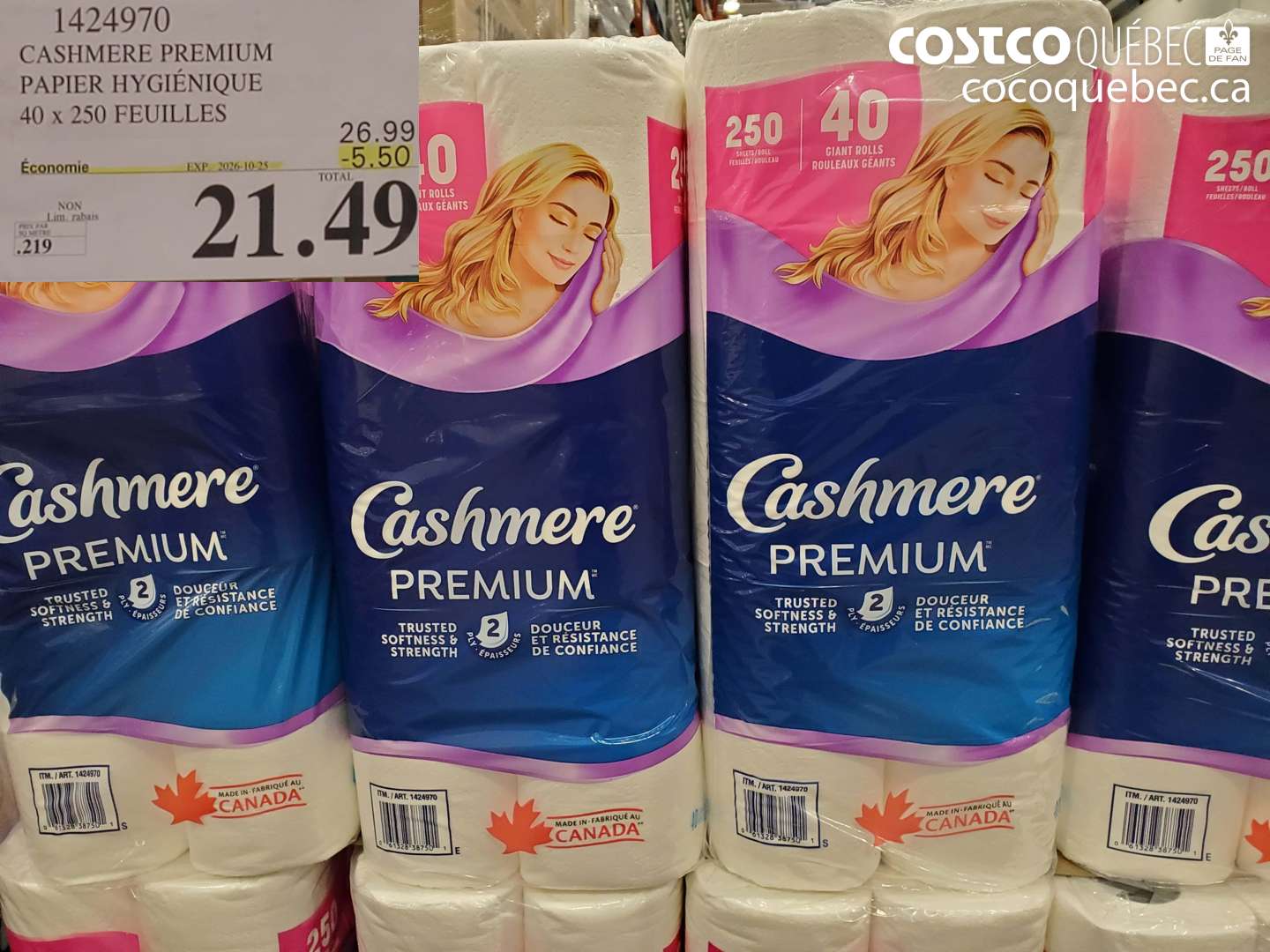 1424970 CASHMERE PREMIUM PAPIER HYGIENIQUE ($5.50 INSTANT SAVINGS EXPIRES ON 2026-10-25) $21.49