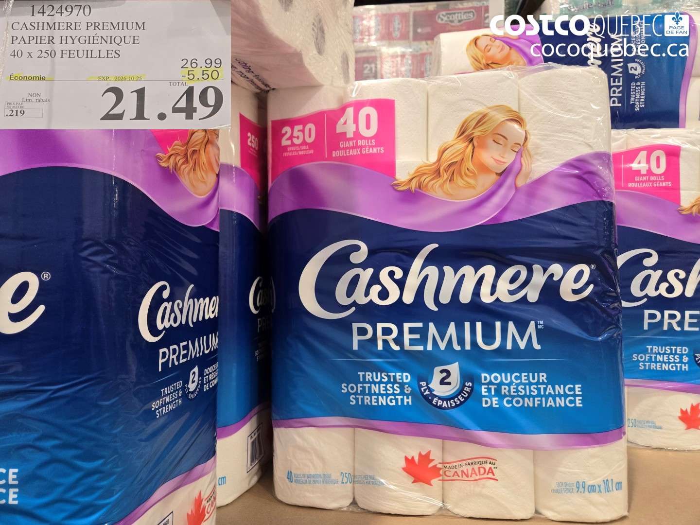 1424970 CASHMERE PREMIUM PAPIER HYGIÉNIQUE 40 X 250 FEUILLES ($5.50 INSTANT SAVINGS EXPIRES ON 2026-10-25) $21.49