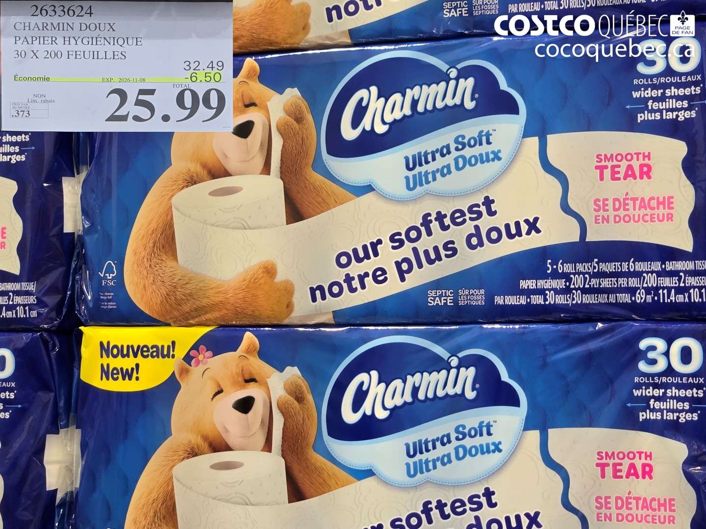 2633624 CHARMIN DOUX PAPIER HYGIÉNIQUE 30 X 200 FEUILLES ($6.50 INSTANT SAVINGS EXPIRES ON 2026-11-08) $25.99