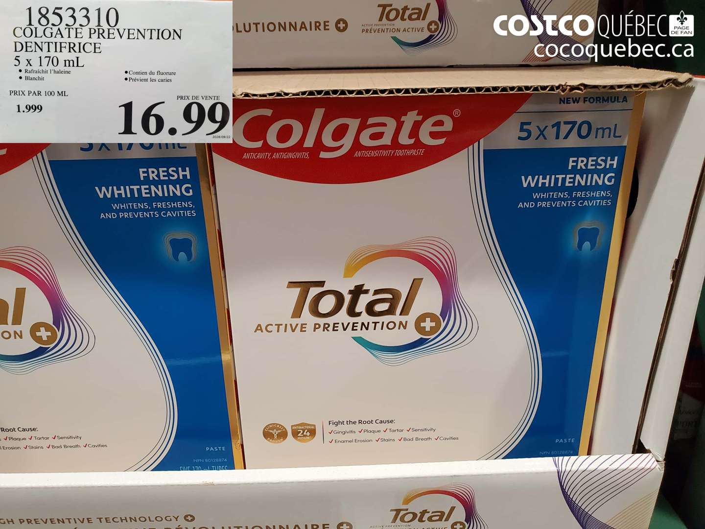 1853310 COLGATE PREVENTION DENTIFRICE 5 X 170 ML $16.99