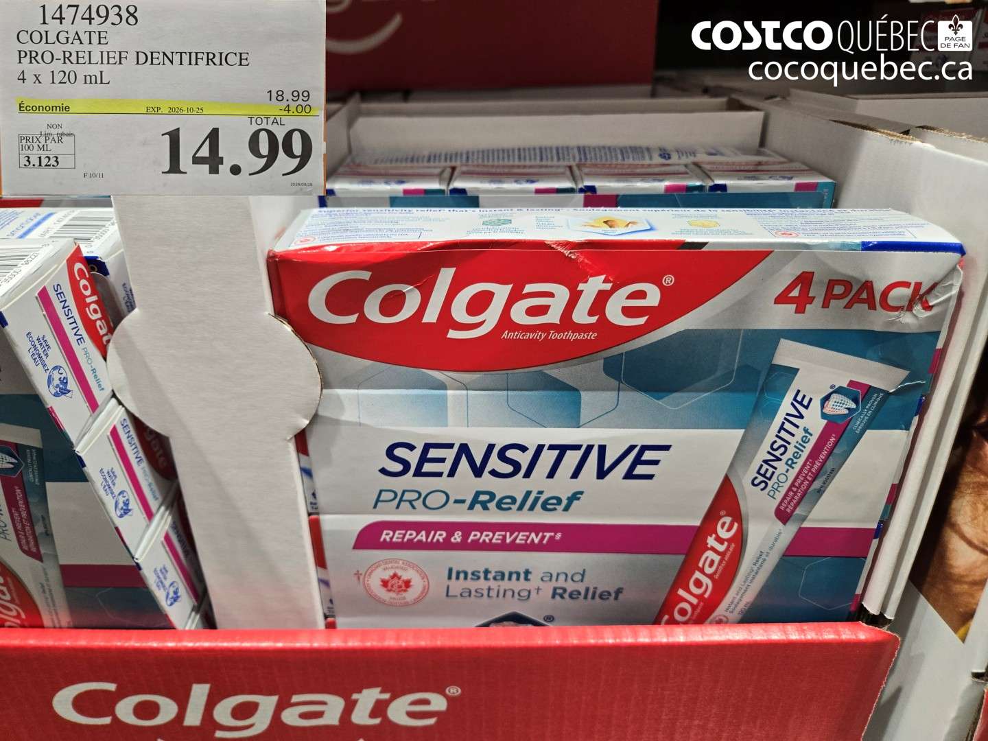 1474938 COLGATE PRO-RELIEF DENTIFRICE 4 X 120 ML ($4.00 INSTANT SAVINGS EXPIRES ON 2026-10-25) $14.99