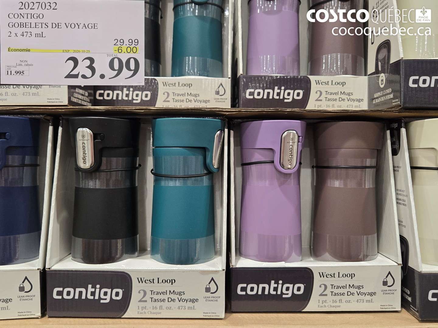 2027032 CONTIGO GOBELETS DE VOYAGE ($6.00 INSTANT SAVINGS EXPIRES ON 2026-10-25) $23.99
