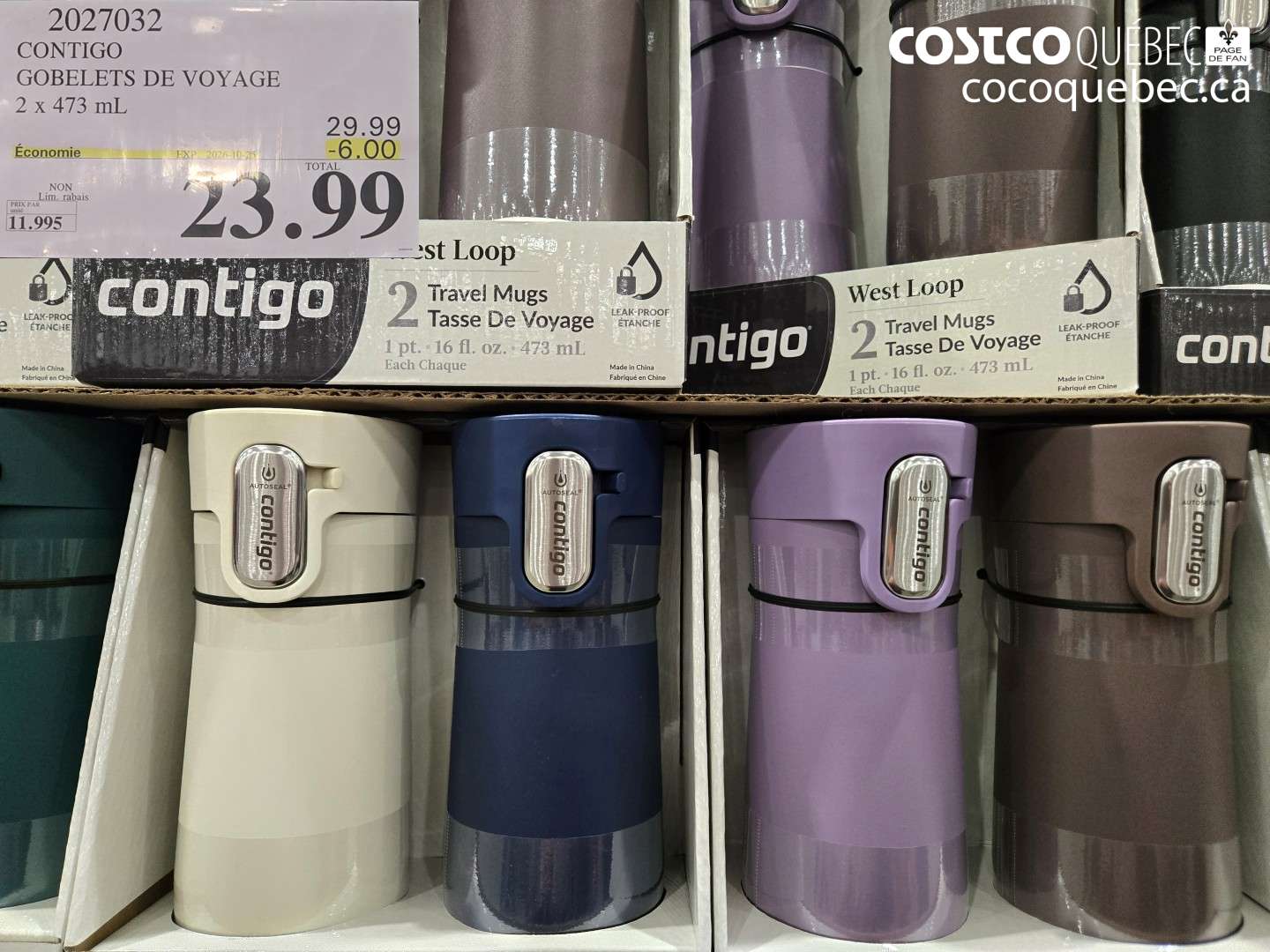 2027032 CONTIGO GOBELETS DE VOYAGE ($6.00 INSTANT SAVINGS EXPIRES ON 2026-10-25) $23.99