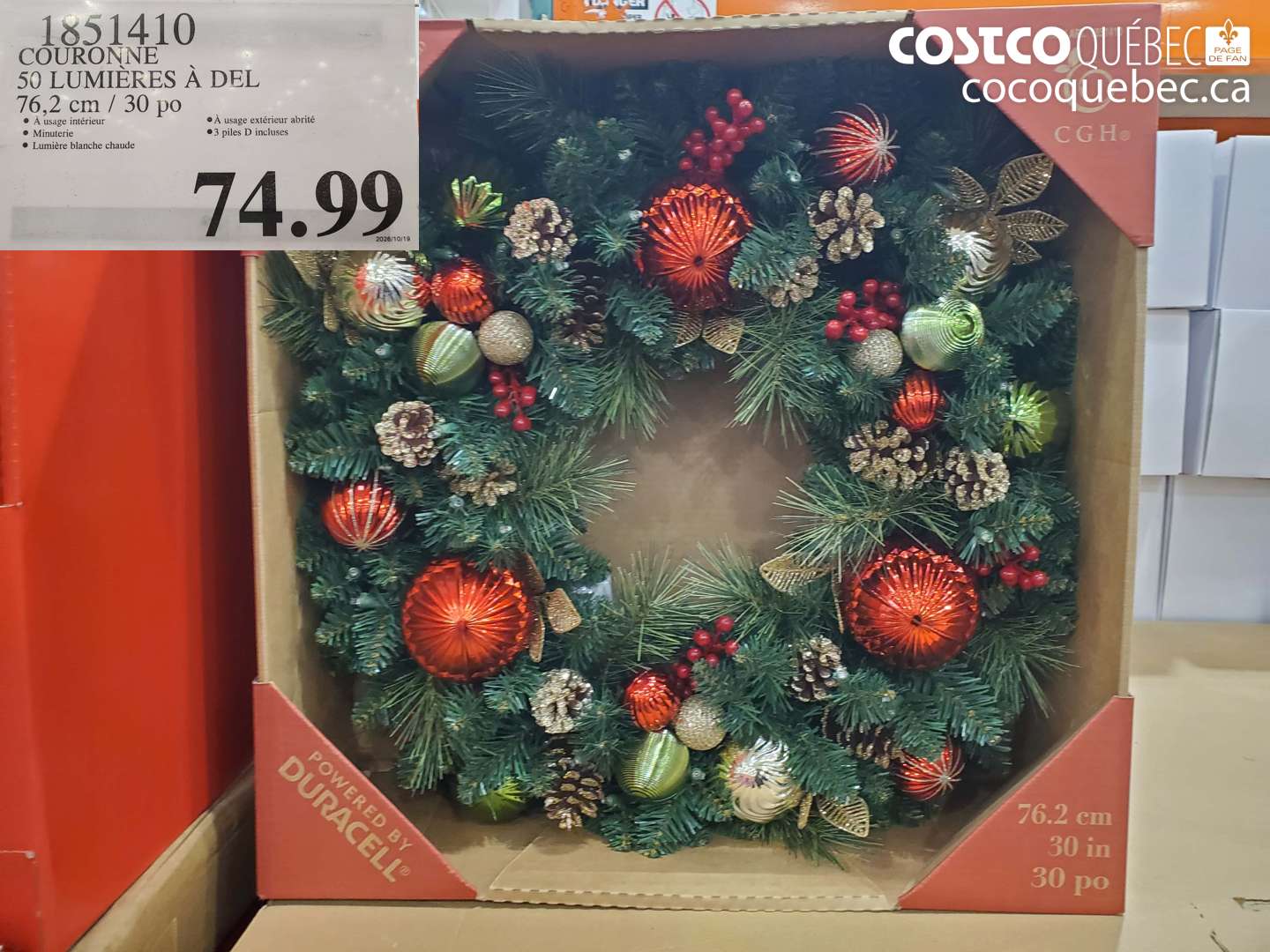 1851410 COURONNE 50 LUMIÈRES À DEL 76.2 CM / 30 PO $74.99