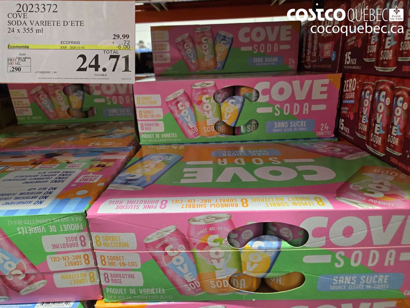 2023372 COVE SODA VARIETE D'ETE ($6.00 INSTANT SAVINGS EXPIRES ON 2026-11-01) $24.71