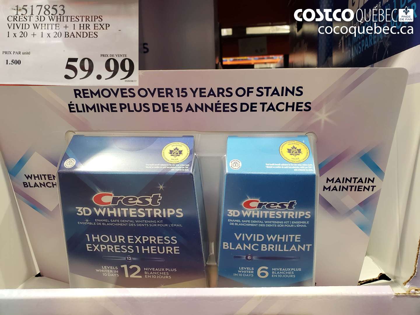 1517853 CREST 3D WHITESTRIPS VIVID WHITE + 1 HR EXP $59.99