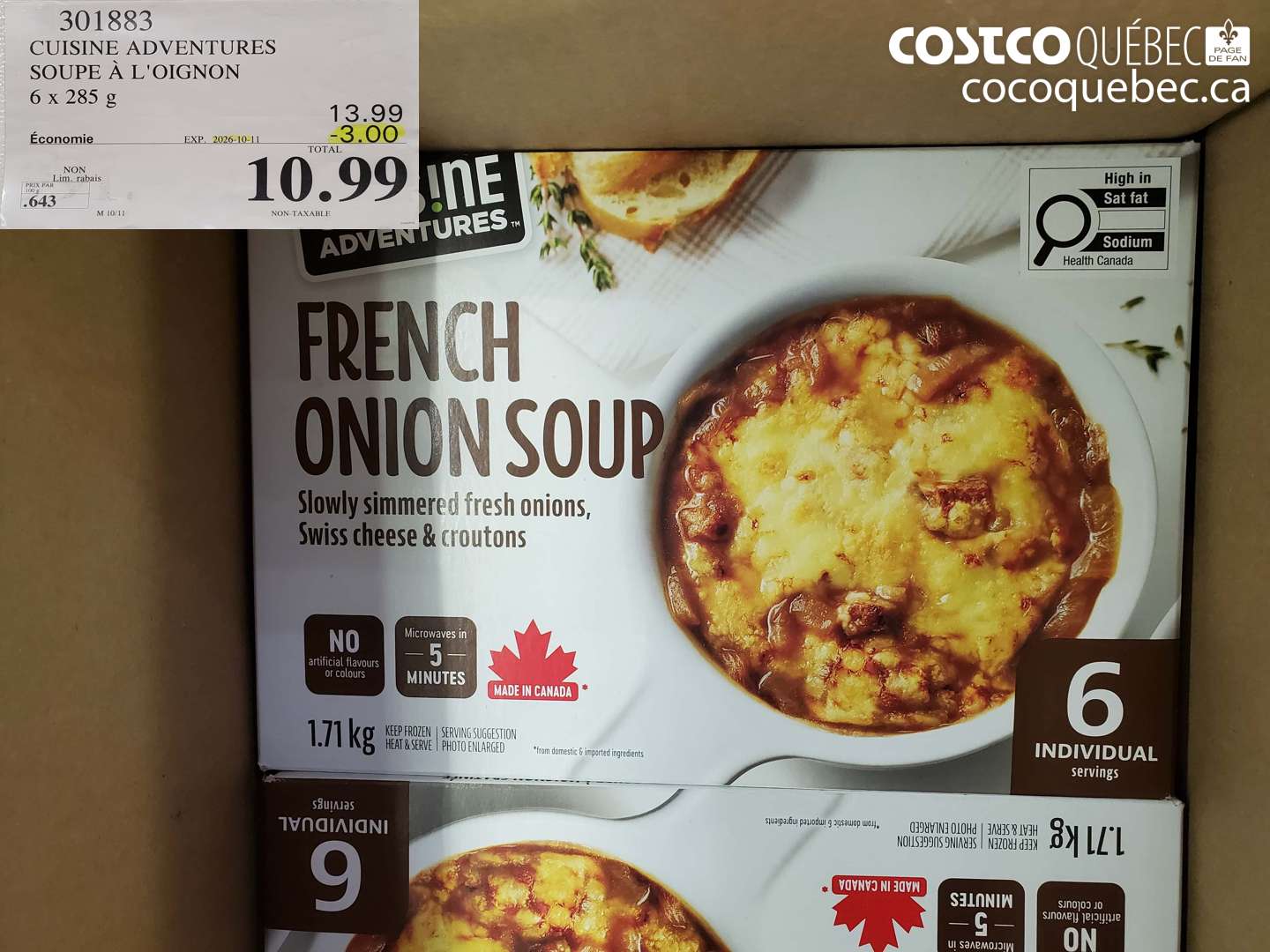 301883 CUISINE ADVENTURES SOUPE À L'OIGNON ($3.00 INSTANT SAVINGS EXPIRES ON 2026-10-11) $10.99