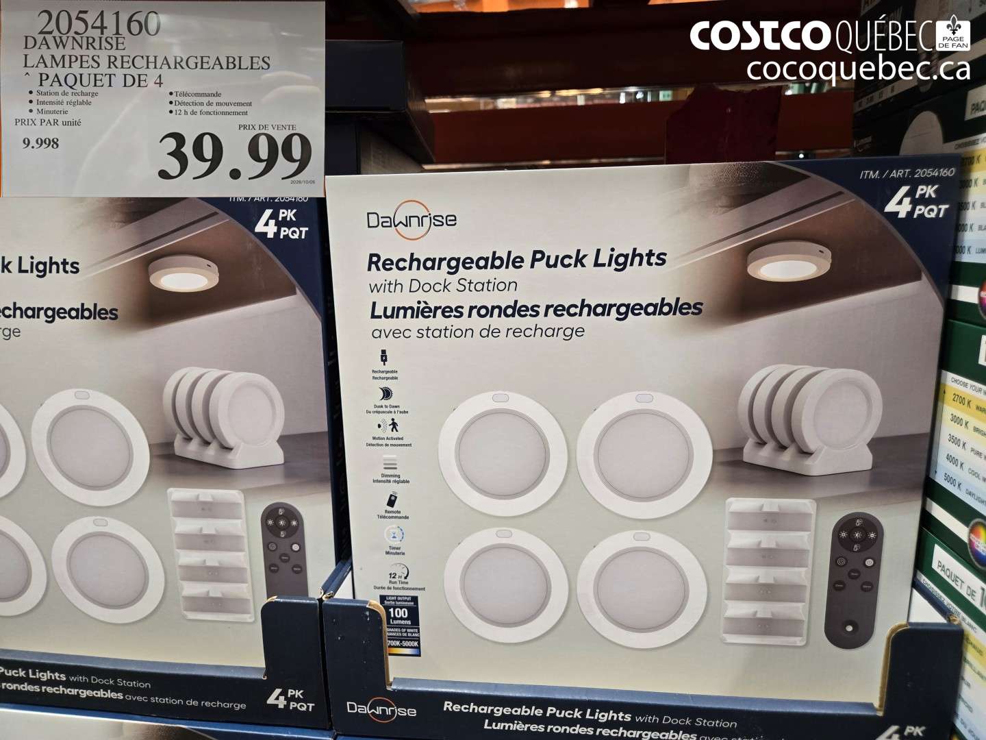 2054160 DAWNRISE LAMPES RECHARGEABLES PAQUET DE 4 $39.99