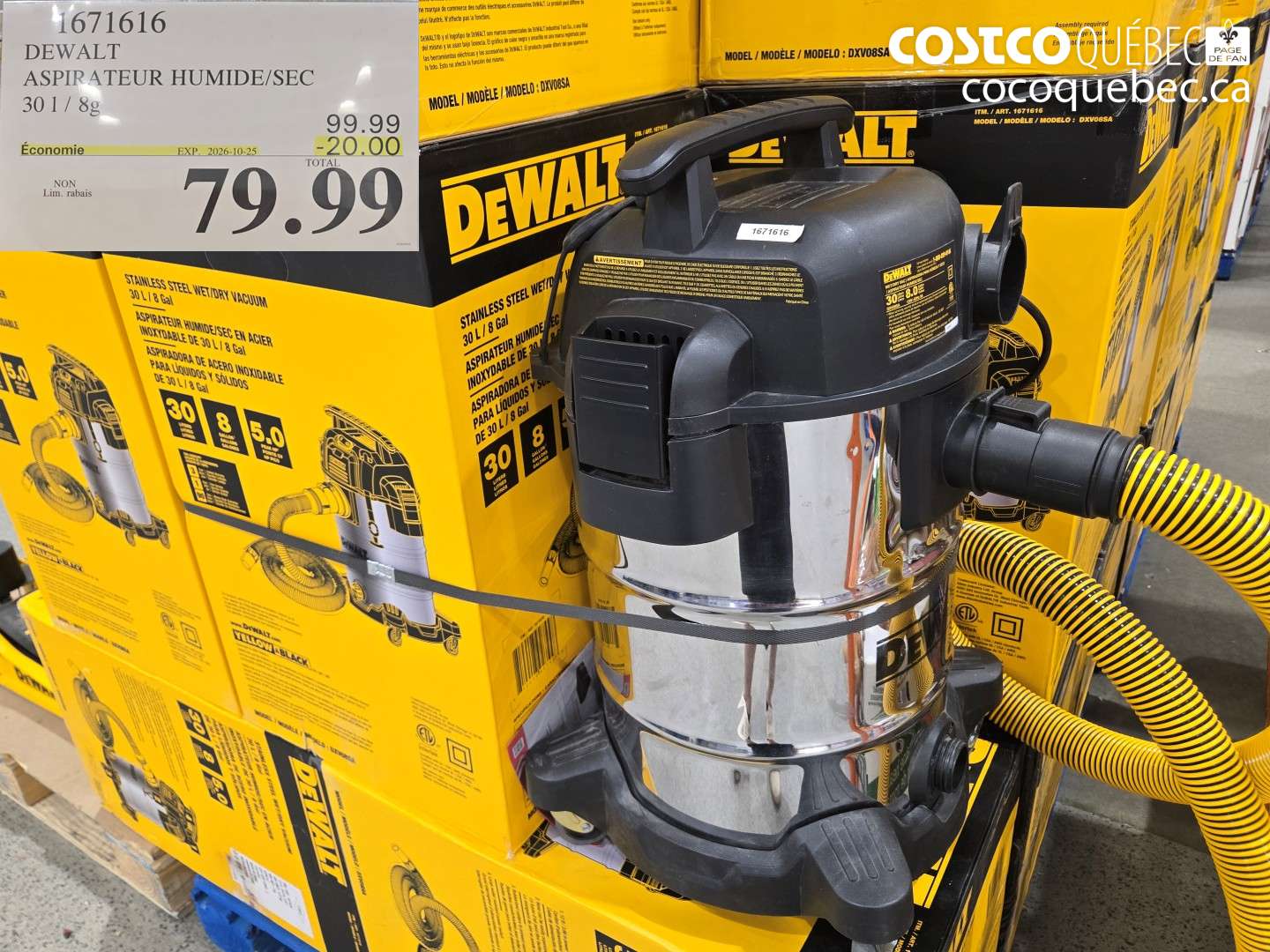 1671616 DEWALT ASPIRATEUR HUMIDE/SEC 30 L / 8G ($20.00 INSTANT SAVINGS EXPIRES ON 2026-10-25) $79.99