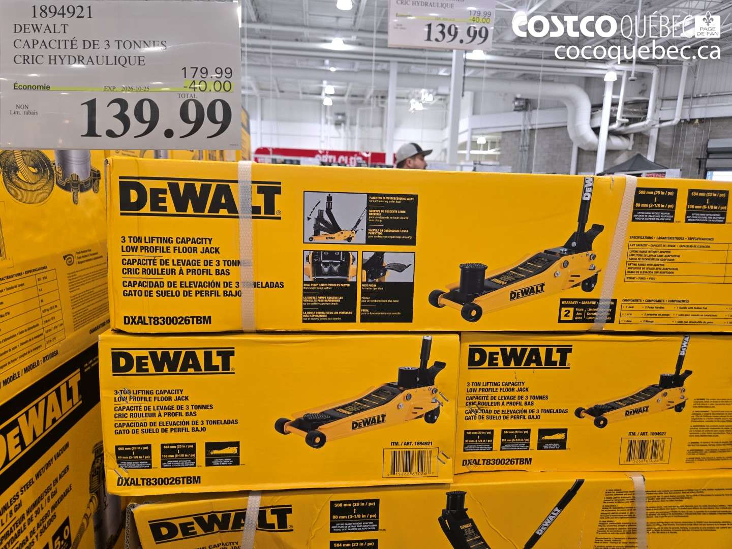 1894921 DEWALT CAPACITÉ DE 3 TONNES CRIC HYDRAULIQUE ($40.00 INSTANT SAVINGS EXPIRES ON 2026-10-25) $139.99