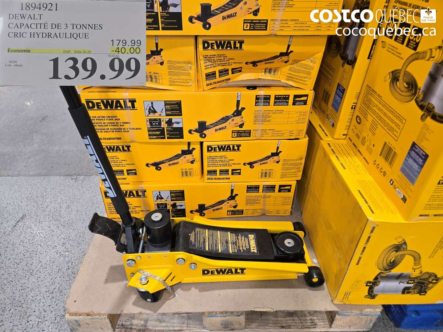 1894921 DEWALT CAPACITÉ DE 3 TONNES CRIC HYDRAULIQUE ($40.00 INSTANT SAVINGS EXPIRES ON 2026-10-25) $139.99