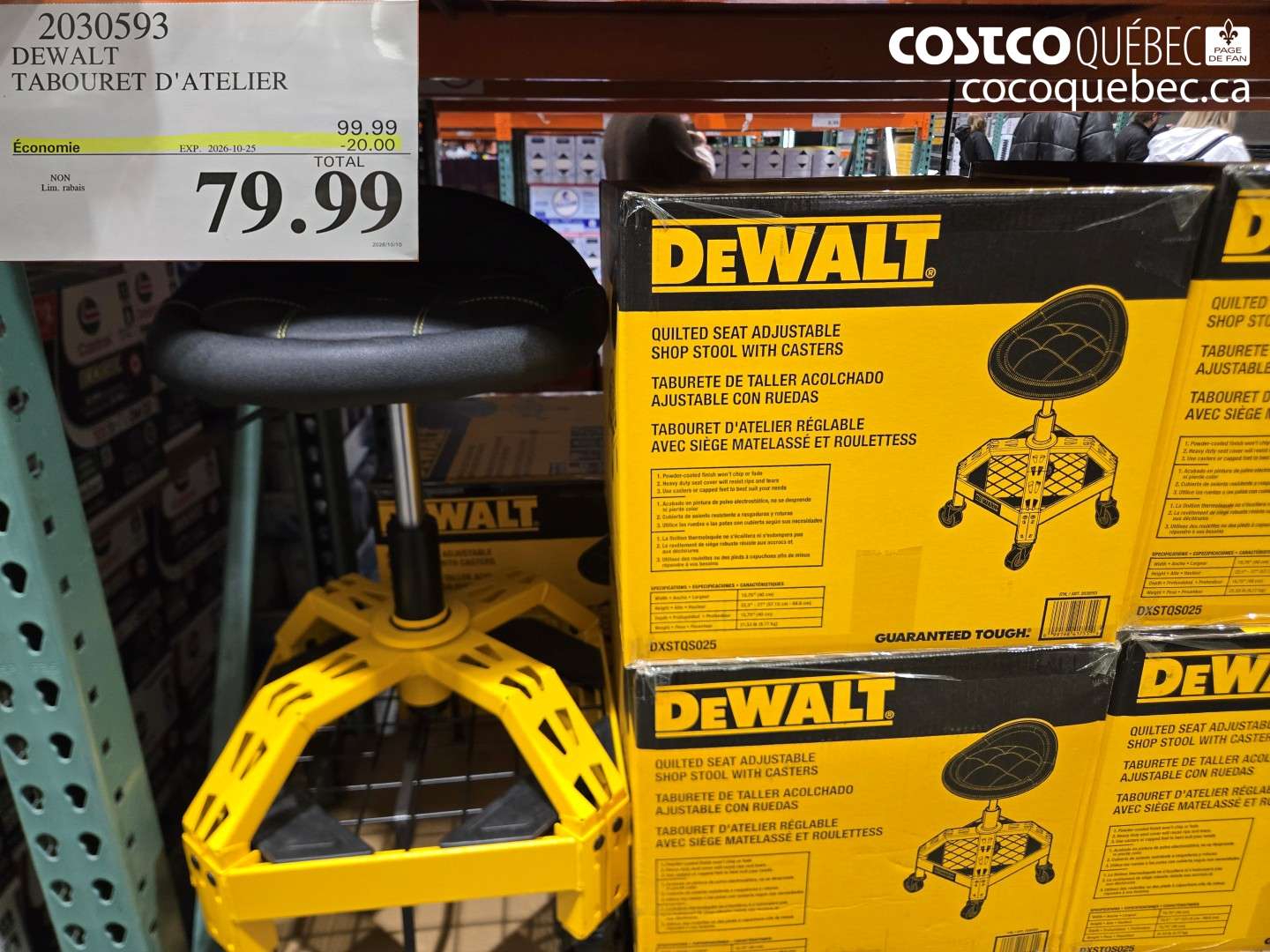 2030593 DEWALT TABOURET D'ATELIER ($20.00 INSTANT SAVINGS EXPIRES ON 2026-10-25) $79.99