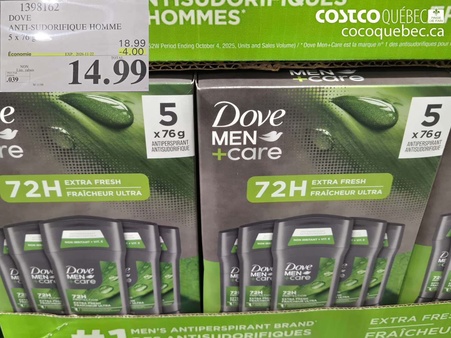 1398162 DOVE ANTI-SUDORIFIQUE HOMME ($4.00 INSTANT SAVINGS EXPIRES ON 2026-11-22) $14.99