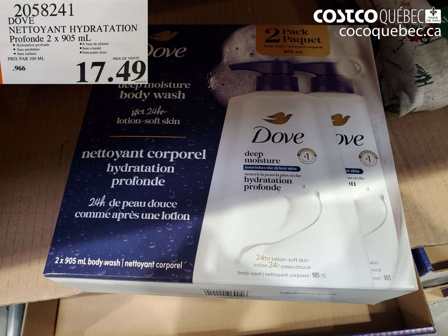 2058241 DOVE NETTOYANT HYDRATATION PROFONDE 2 X 905 ML $17.49