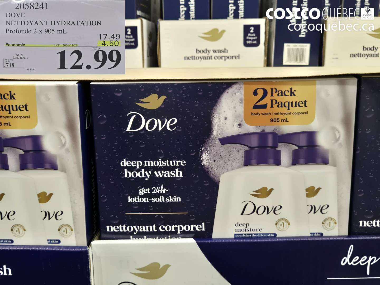 2058241 DOVE NETTOYANT HYDRATATION PROFONDE 2 X 905 ML ($4.50 INSTANT SAVINGS EXPIRES ON 2026-11-22) $12.99