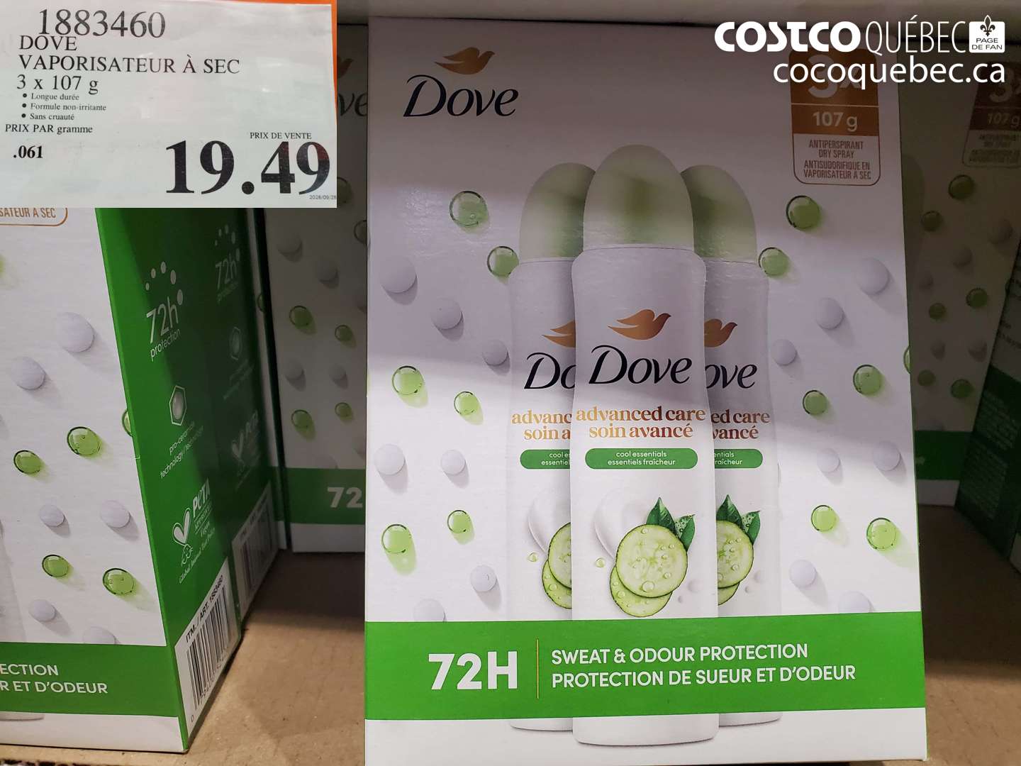 1883460 DOVE VAPORISATEUR À SEC 3 X 107 G $19.49