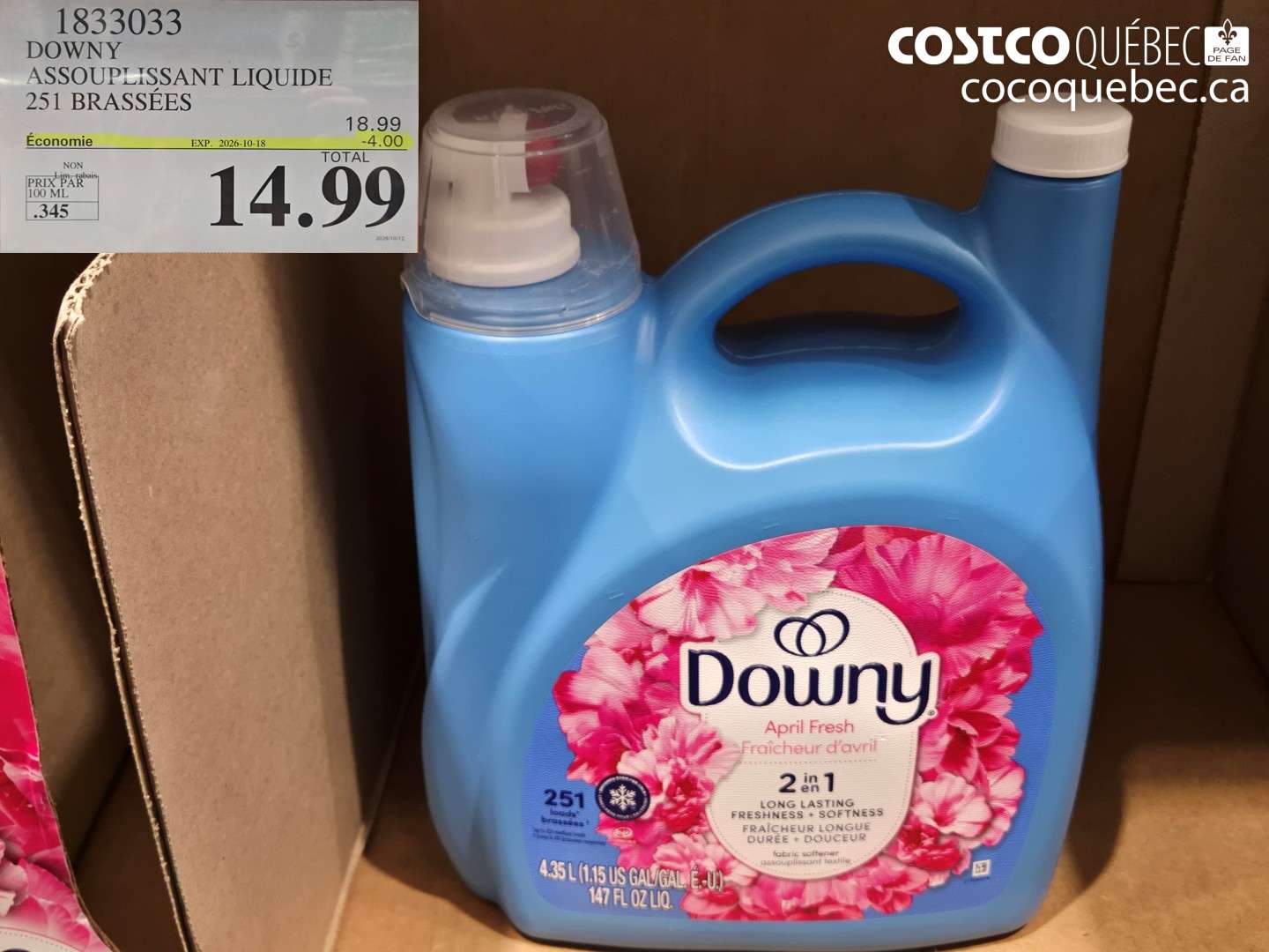 1833033 DOWNY ASSOUPLISSANT LIQUIDE 251 BRASSÉES ($4.00 INSTANT SAVINGS EXPIRES ON 2026-10-18) $14.99
