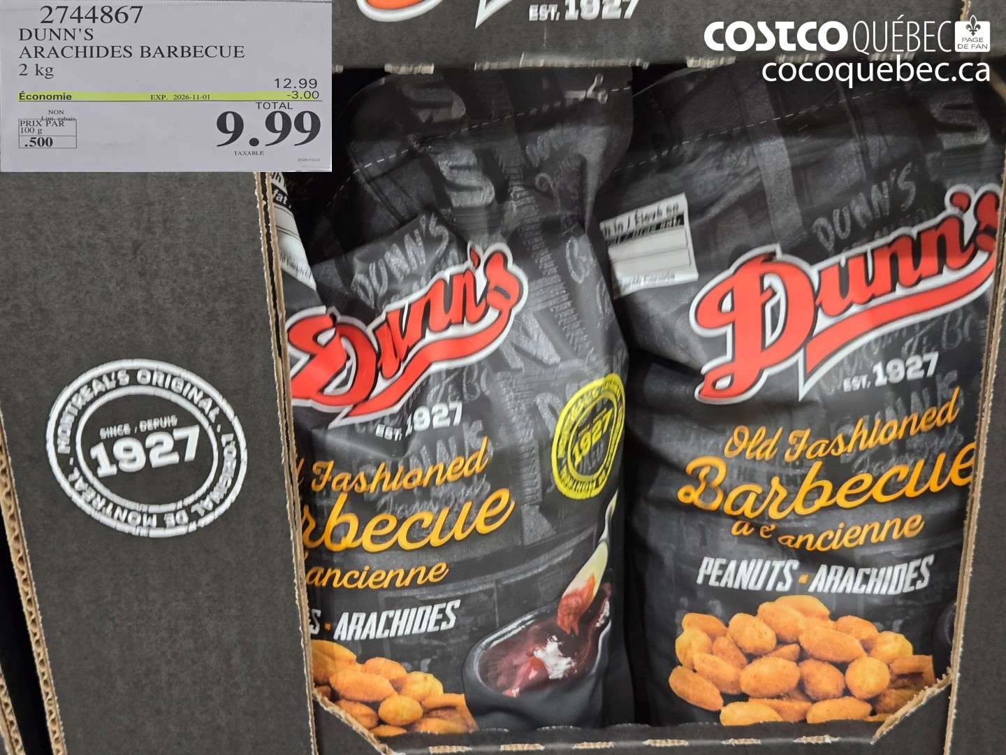 2744867 DUNN'S ARACHIDES BARBECUE ($3.00 INSTANT SAVINGS EXPIRES ON 2026-11-01) $9.99