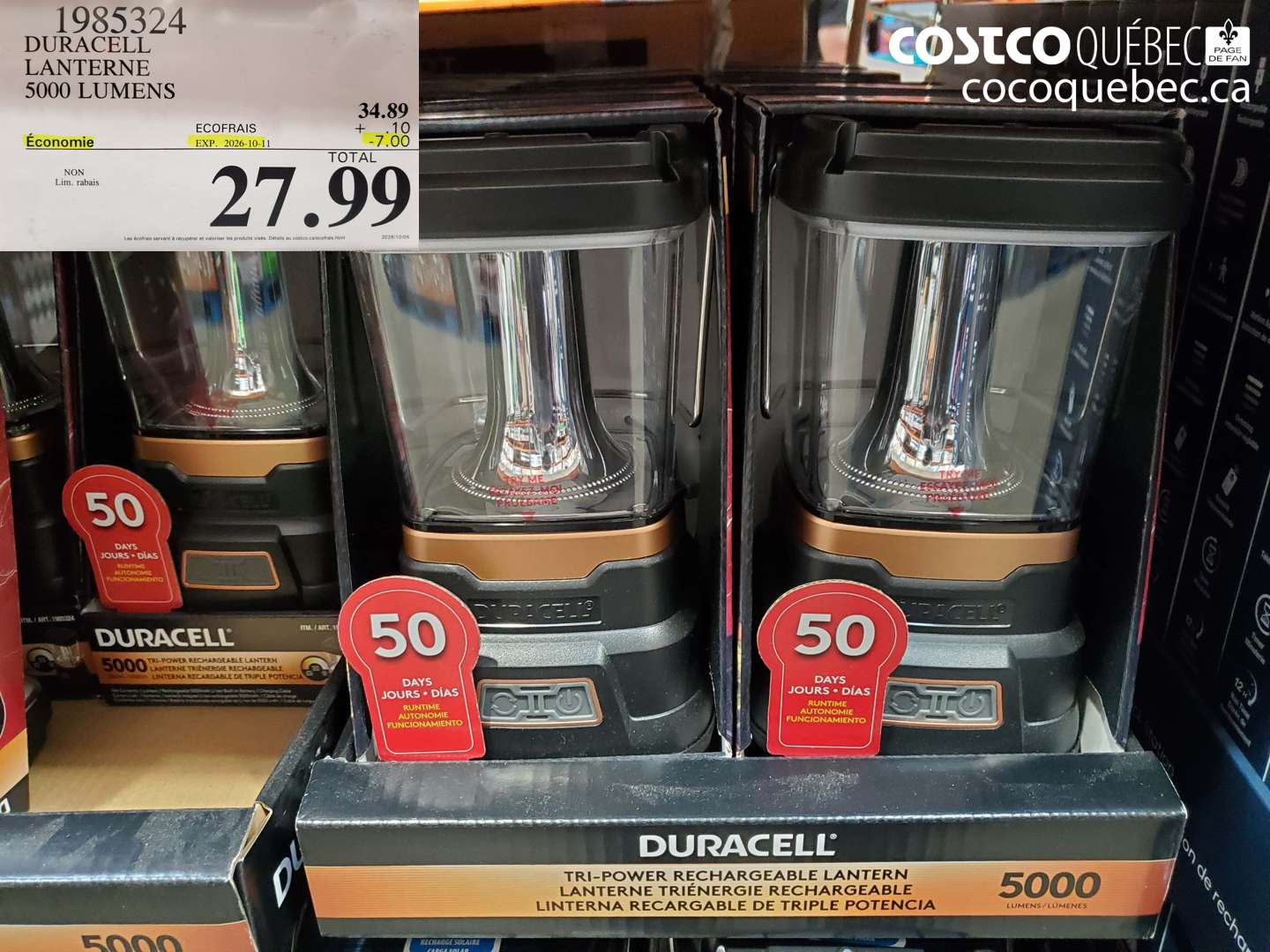 1985324 DURACELL LANTERNE 5000 LUMENS ($7.00 INSTANT SAVINGS EXPIRES ON 2026-10-11) $27.99