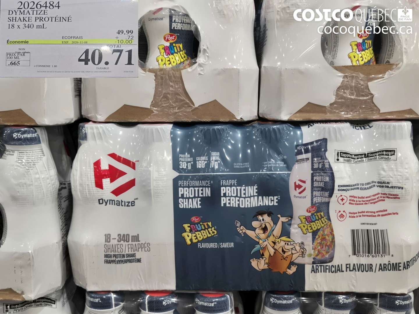 2026484 DYMATIZE SHAKE PROTÉINÉ 18 X 340 ML ($10.00 INSTANT SAVINGS EXPIRES ON 2026-11-08) $40.71