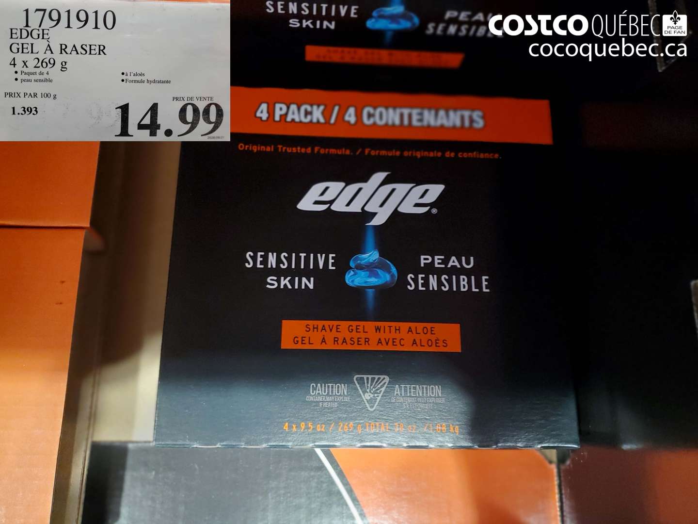 1791910 EDGE GEL À RASER 4 X 269 G $14.99