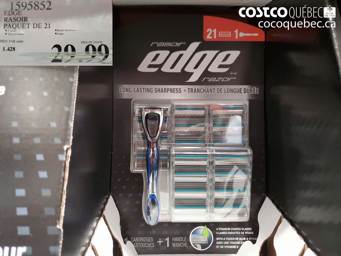 1595852 EDGE RASOIR PAQUET DE 21 $29.99
