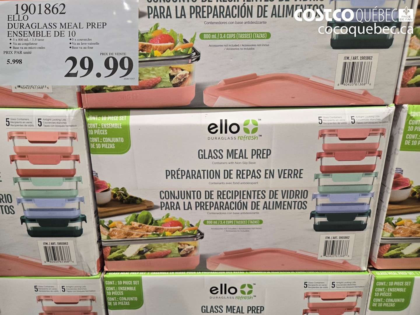 1901862 ELLO DURAGLASS MEAL PREP ENSEMBLE DE 10 $29.99