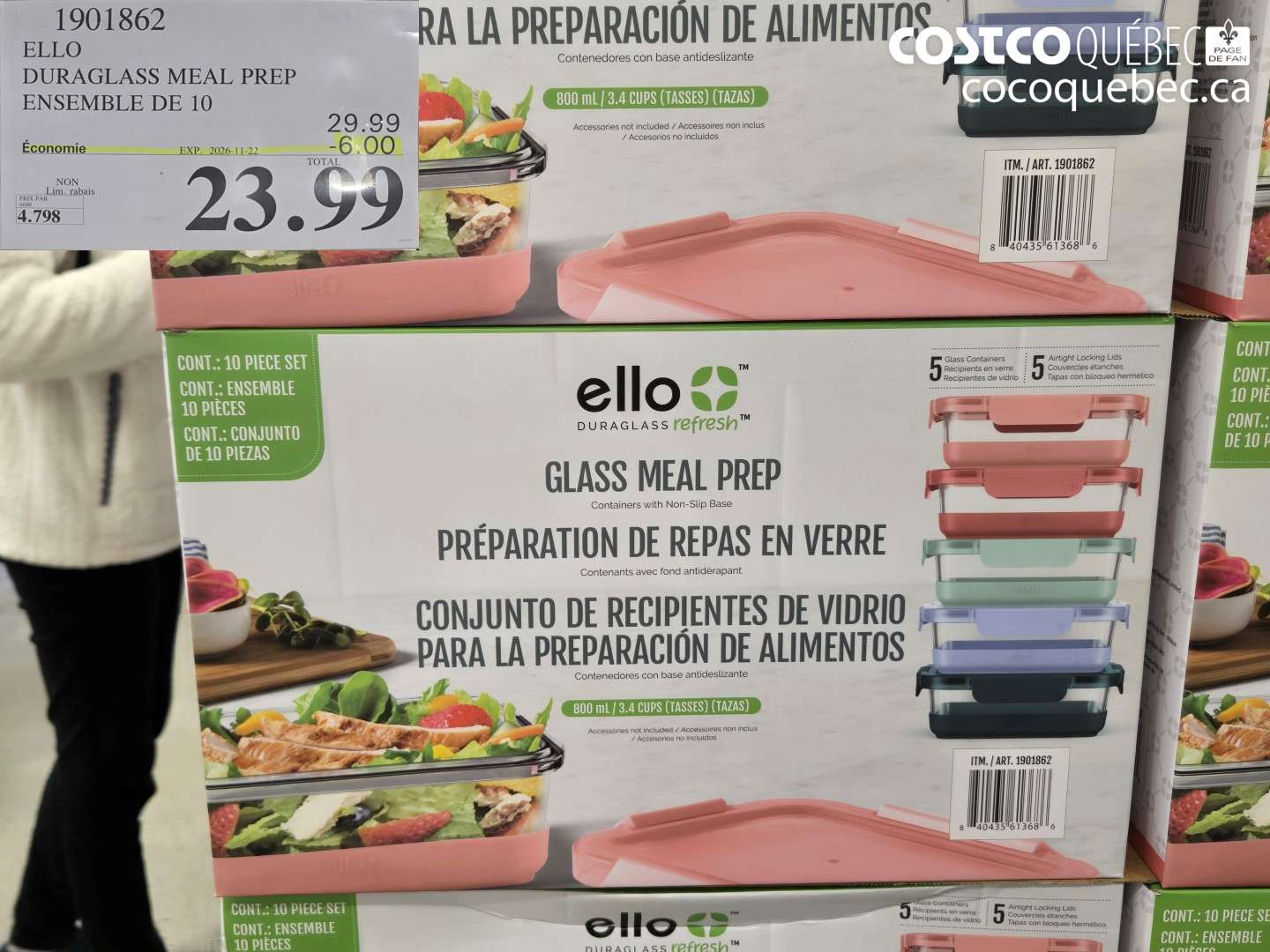 1901862 ELLO DURAGLASS MEAL PREP ENSEMBLE DE 10 ($6.00 INSTANT SAVINGS EXPIRES ON 2026-11-22) $23.99