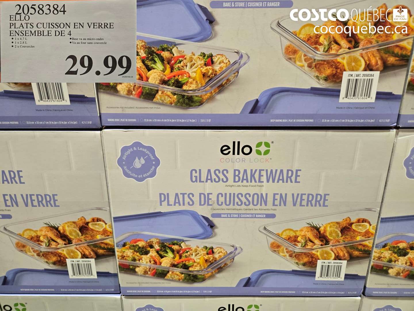 2058384 ELLO PLATS CUISSON EN VERRE ENSEMBLE DE 4 $29.99